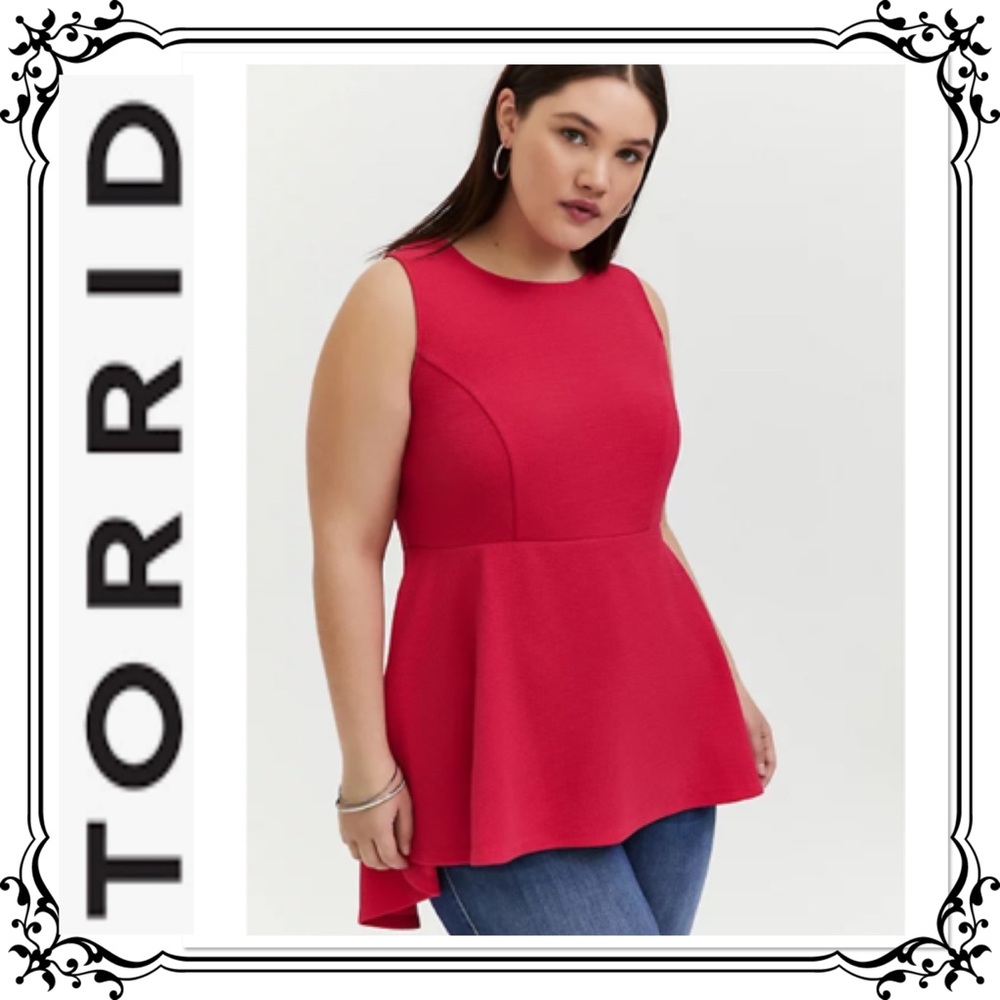 🆕 TORRID ⭐️ Textured Ponte Hi-Low Peplum Blouse - Picture 1 of 13